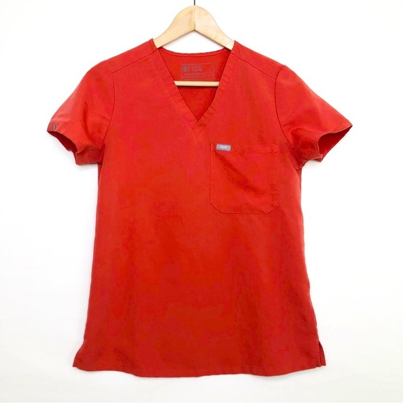 Figs technical collection, orange V-neck tunic top - Picture 1 of 9